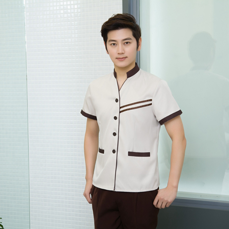 Summer Hotel Cleaning Tops Waiter Workwear Uniforms V-Neck Short-sleeve Waiter Waitress Cleaning Jacket Housekeeping Clothing