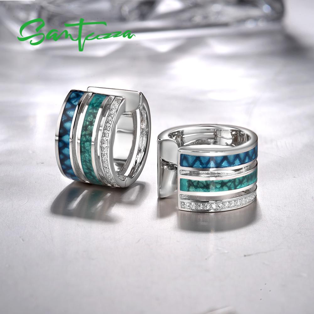 SANTUZZA Silver Jewelry Set for Women 925 Sterling Silver Colorful Round Earrings Ring Set Trendy Fine Jewelry Handmade Enamel