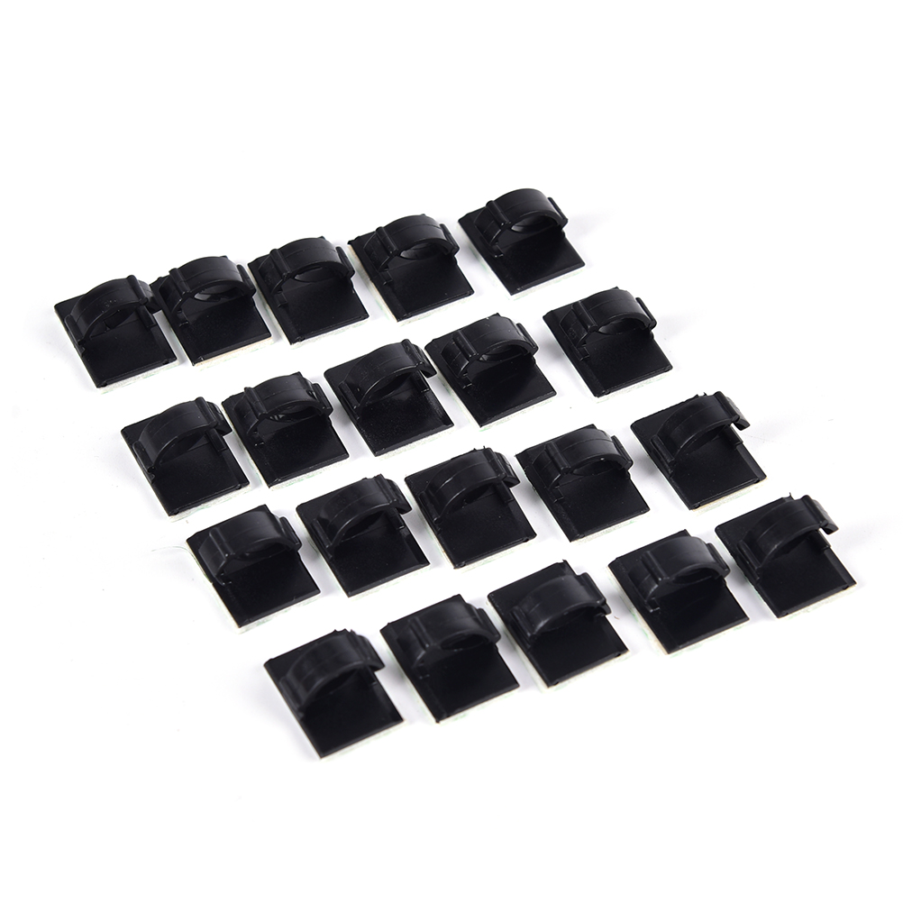 20Pcs Black Adhesive Car Cable Clips Cable Winder Drop Wire Tie Fixer Holder Organizer Management Desk Wall Cord Clamps