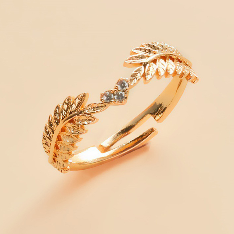 Newest Fresh Sweet Leaf Adjustable Ring Female Light Luxury Olive Branch Finger Ring