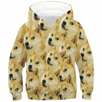 Kids Hoodies Boys Girls Animal Funny Pet Pug Doge Head Shiba Inu Husky Print Hooded Sweatshirts Children Casual Pullover Clothes