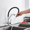 Filter Swivel Drinking Water Chrome Kitchen Faucet Flexible Rotated 360 Degree Rotation Dual Spout Dual Handles Mixer Pure Water