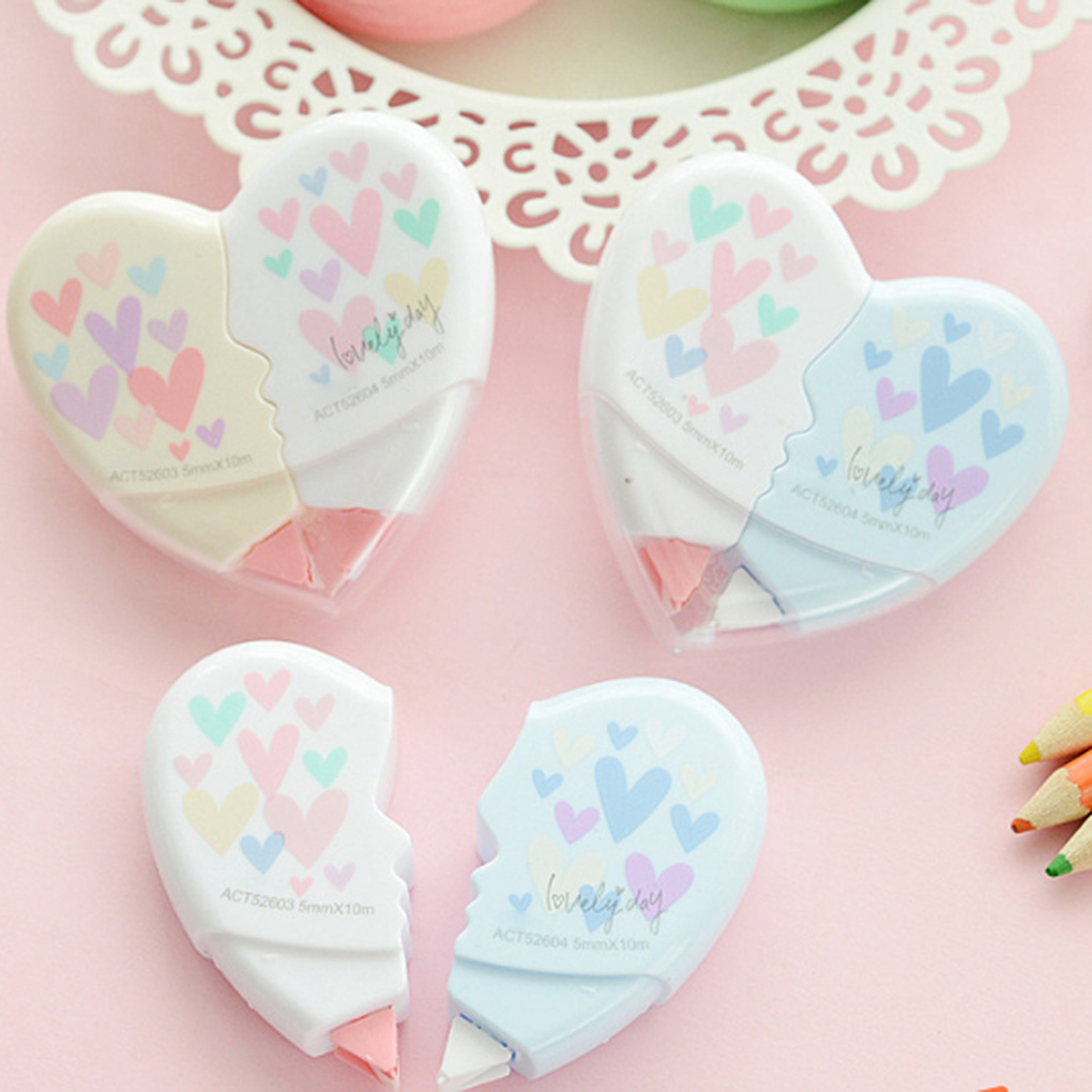 ZHUTING 2 Pcs/pair 10m Love Heart Correction Tape Plastic Stationery Corrector Students Gifts Office School Supplies