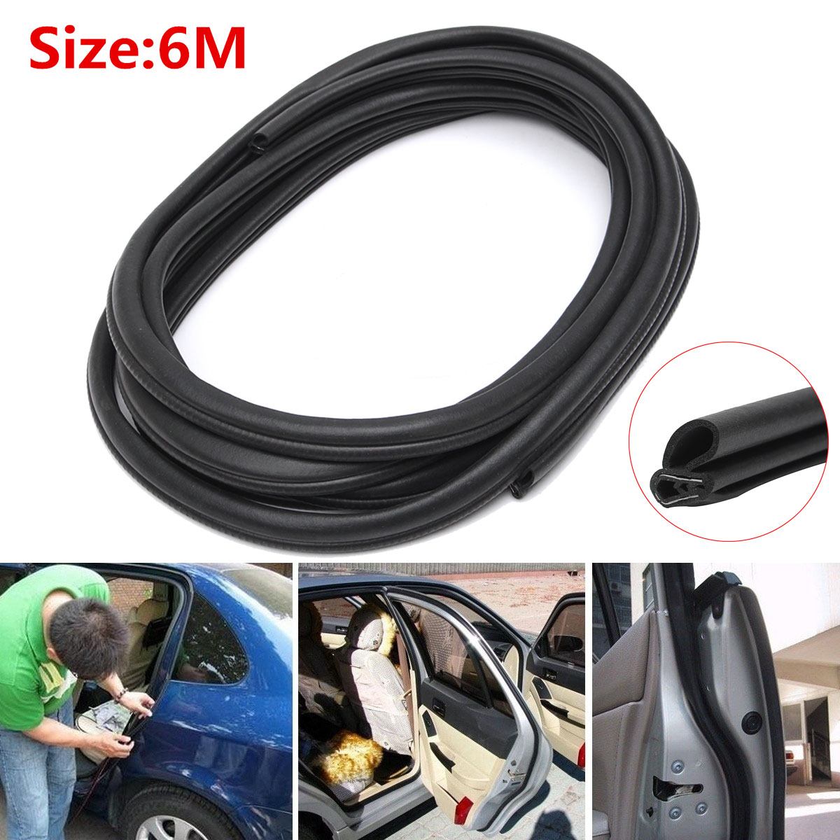 6 M Black Car Edge Protector B B-shaped Rubber Auto Door Noise Insulation Anti-Dust Soundproof Sealing Strips Trim