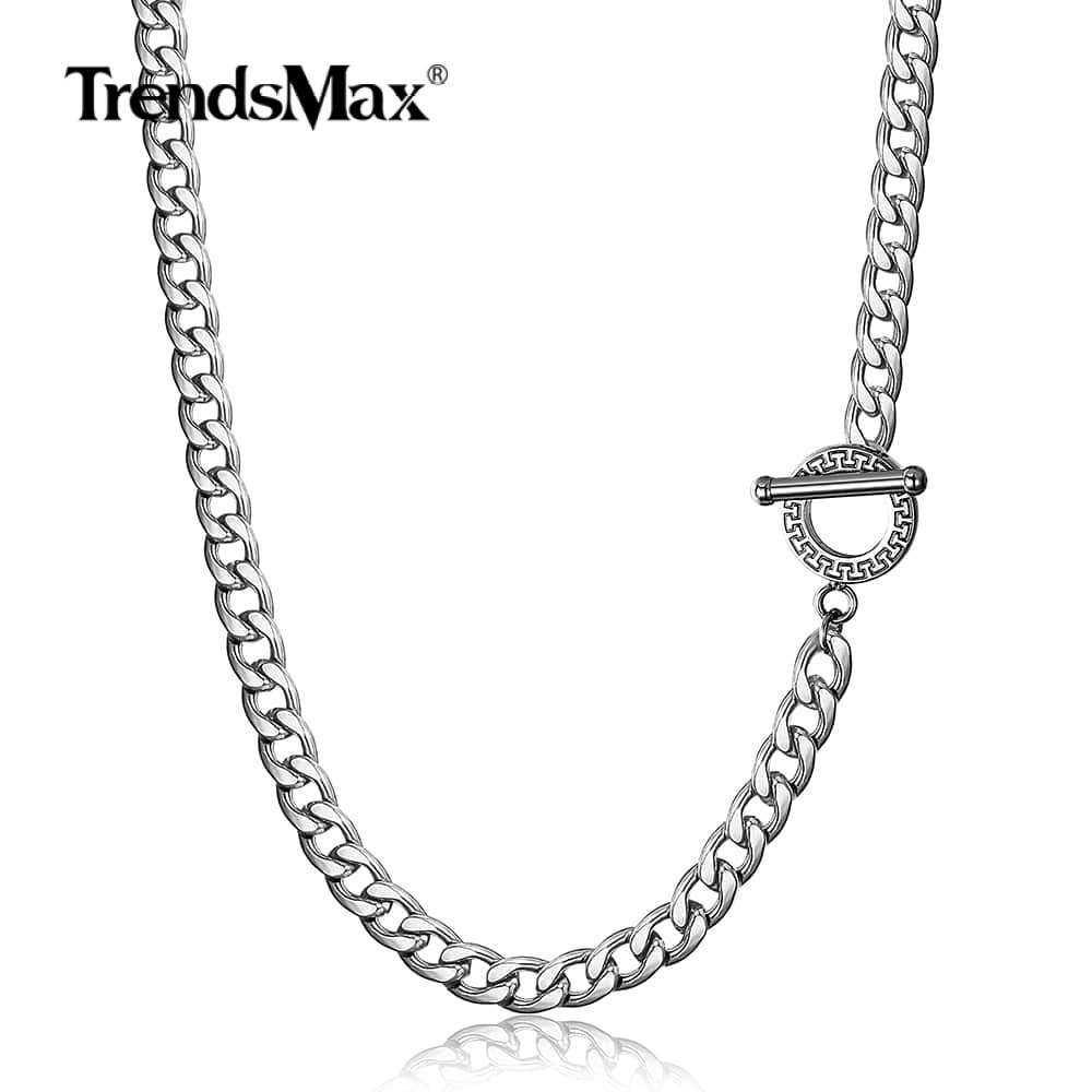 5mm/6mm Stainless Steel Necklace for Men Women Silver color Cuban Curb Cable Link Chain Toggle Clasp Wholesale Jewelry TNS007