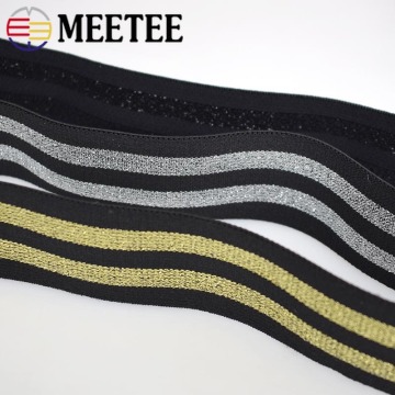 5Meters 4cm Gold Silver Stripes Nylon Webbings Fashion Elastic Band Ribbons Soft Belt Tension Elastic Webbing Rubber Band KY183