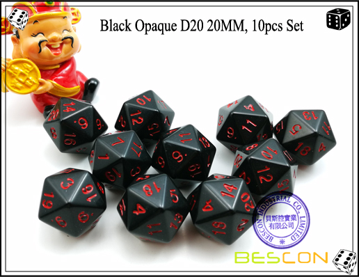 Black Opaque D20 20MM, 10pcs Set-1