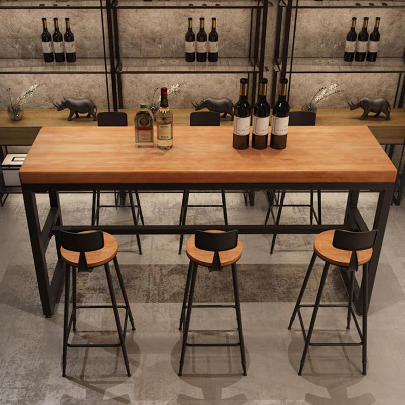 Nordic Solid Wood Long Table Coffee Bar Against Wall High Stool Bar Table Iron Restaurant Bar Table Table Chair Combination
