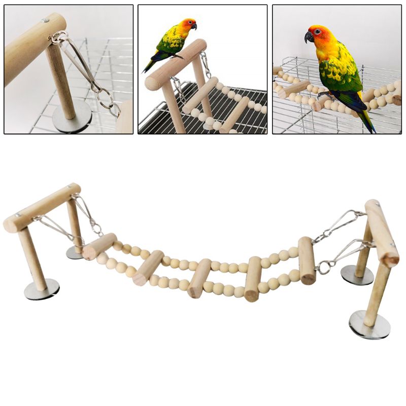 Wooden Bird Perches Stand Toys Parrot Swing Climbing Ladder Parakeet Cockatiel Lovebirds Finches Play Gyms Playground