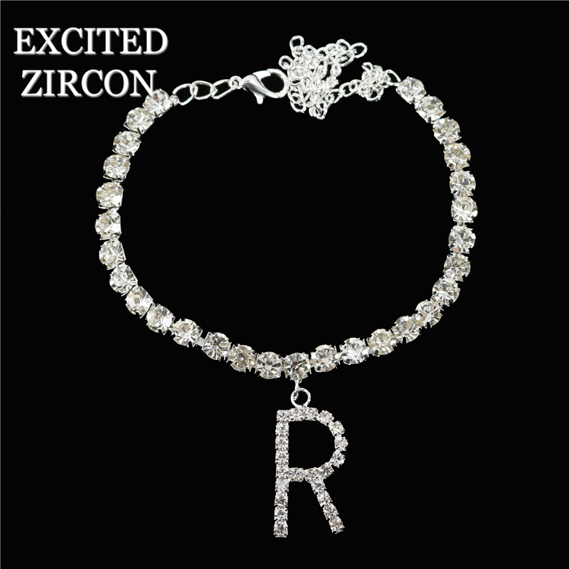 Rhinestone Letter Anklets Crystal Jewelry for Women Bling Tennis Chain Alphabet Ankle Bracelet Jewelry Fashion Gift For Women