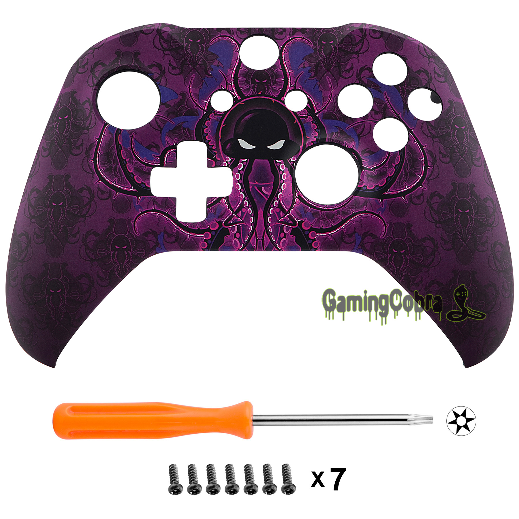 Purple Octopus Patterned Faceplate Front Housing Shell Case Replacement Part for Xbox One X & One S Controller (Model 1708)