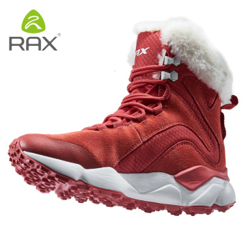 RAX Womens Genuine Leather Hiking Shoes Mountain Trekking Shoes Fleece Winter Snowboots Womens Sports Sneakers Walking Boots