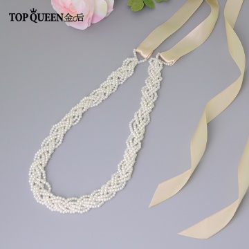 TOPQUEEN S262 Luxury Pearls Wedding Belt Simple Bridal Belt Sash For Wedding Dresses Ivory Bridal Belt with Pearls Decoration