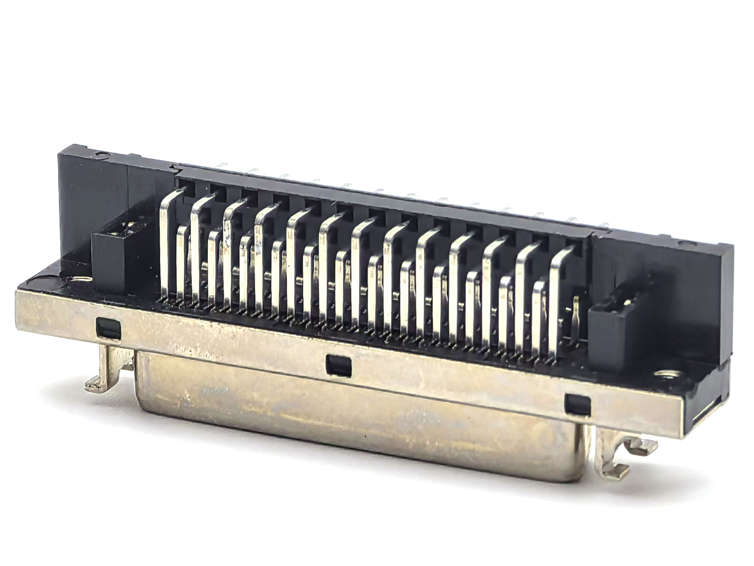 1.27mm SCSI Pin Type Female DIP 90° 50P Black Insulator Selective Gold Plated 5u" Without Latch