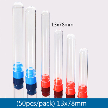 50 pieces/pack 13x78mm Clear Plastic test tube with cap Radio immunoassay Hard PS test tube Vials School Lab Supplies