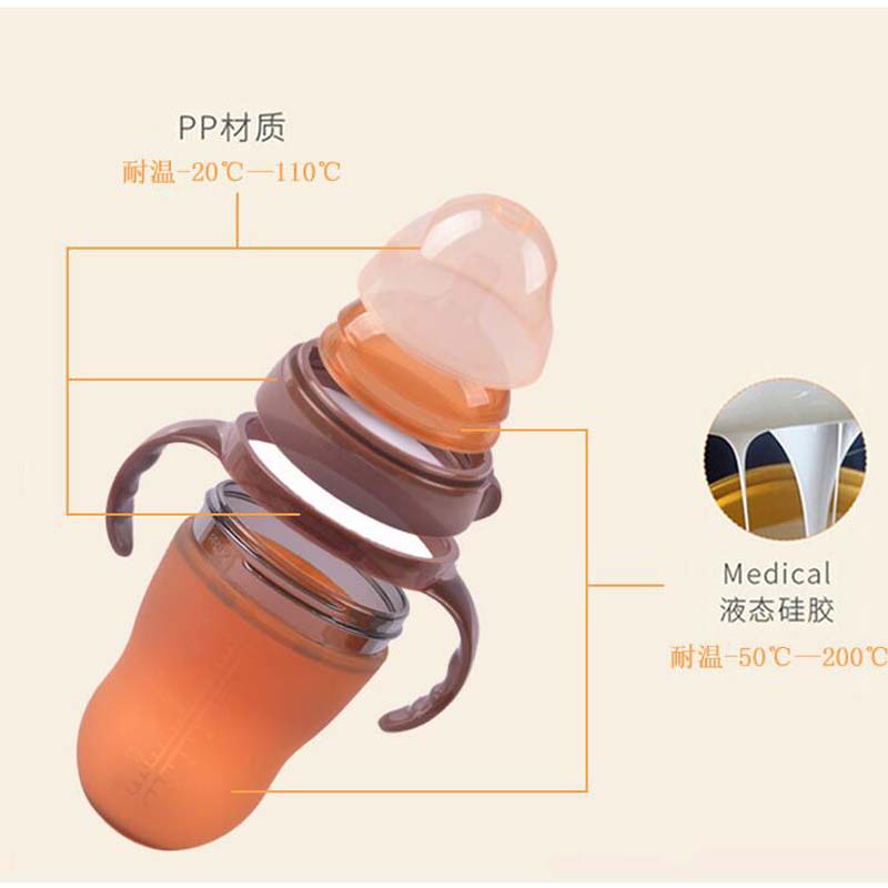 Baby Bottle Nano Silver Silicone Wide Caliber with Handle Straw Baby Feeding Bottle Maternal and Child Supplies Food Feeder Tool