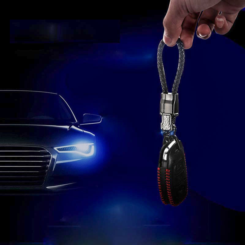 1pc Car Keychain Leopard Braided Leather Zinc Alloy Key Chain Male Key Rings Keyring Black Silver Auto Car Styling Accessories