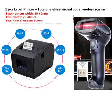 New listing Thermal barcode printer Support print width48mm printing Label/ticket printing+1pcs1Dwireless scanner