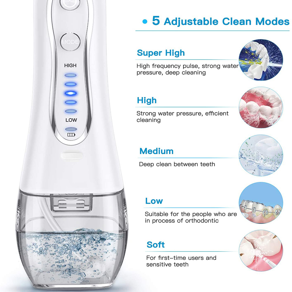 Water Flosser 300ML IPX7 Waterproof Cordless Dental Oral Irrigator Portable and Rechargeable Water Flossing Home and Travel