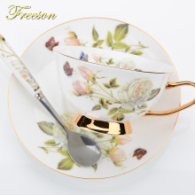 Butterfly Rose Bone China Tea Cup Saucer Spoon Set 200ml Europe Ceramic Coffee Cup British Advanced Porcelain Teacup Drop Ship