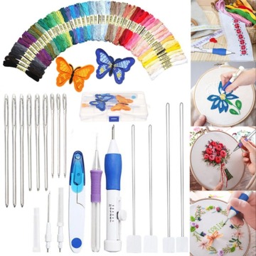 Cross Stitch Set Butterfly Magic Embroidery Pen Needle Punch Embroidery Set of Pen Tooling Crafts Including 50 Colors of Yarn