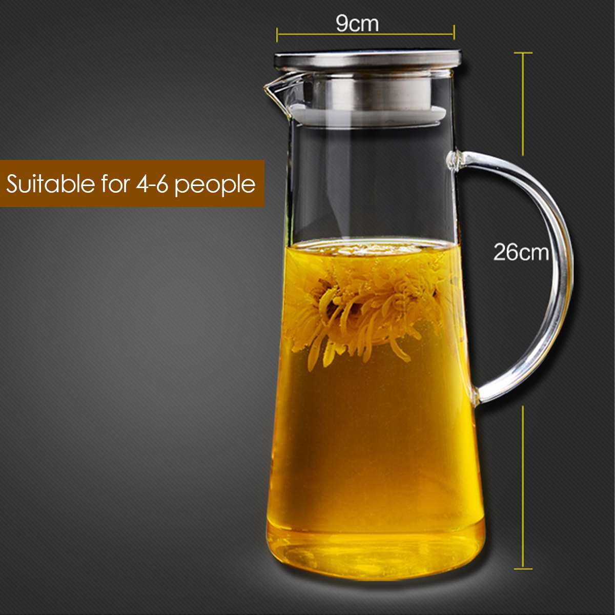 1500ml Transparent Glass Water Jug Pot Teapot Heat-Resistant Carafe Large Clear Tea Pot Flower Tea Set Kettle for Kitchen Offici
