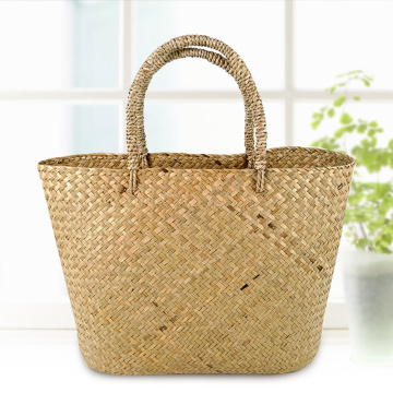 Shopper Eco-friendly Girls Summer Beach Casual Reusable Shopping Women Handbag Travel Basket Straw Woven Tote Handmade Everyday