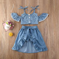 CANIS Summer 3Pcs Toddler Baby Kid Girl Summer Spaghetti Strap Polka Dots Tops+Ruffle Dress+Shorts Clothes