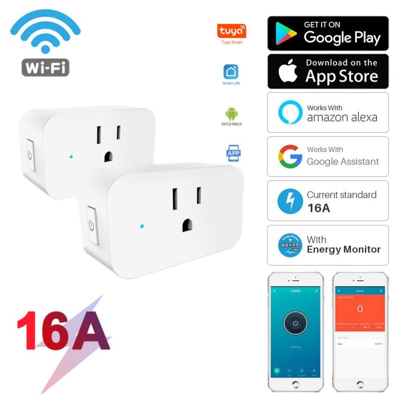16A WiFi Smart Plug Socket With Power Energy Monitor US Standard Multi Plug Tuya APP Control Works With Alexa Google Assistant