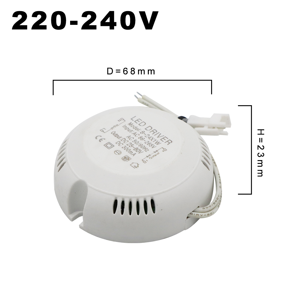 AC220-240V Input 8-24W LED Constant Current Driver DC 25-80V 220mA Output Circular LED Driver For LED Ring Panel Ceiling Lamps