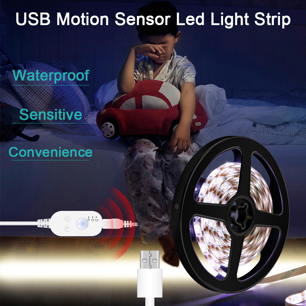 WENNI LED Motion Sensor Strip Light LED Ribbon Waterproof DC 5V USB LED Lamp PIR Kitchen Cabinet Light Tape 0.5m 1m 2m 3m 4m 5m