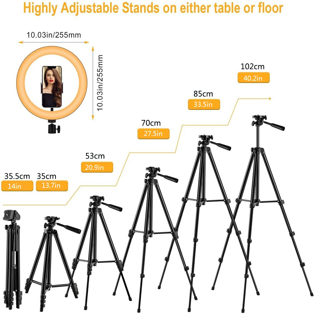 10in LED Selfie Ring Light Photography RingLight Phone Stand Holder Tripod Circle Fill Light Dimmable Lamp Trepied Makeup