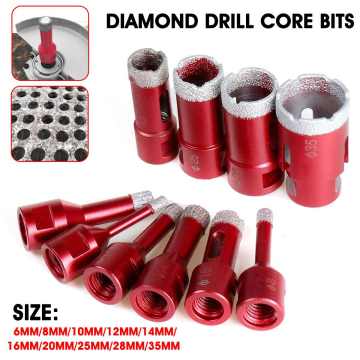 6mm-68mm Diamond Vacuum Brazed Dry Drilling Core Bits M14 Thread Crown Porcelain Ceramic Tile Drill Bits Granite Marble Hole Saw