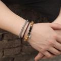 New Style 3pc a Set Gemstone Round Beads Bracelet Leather Bangle for Men
