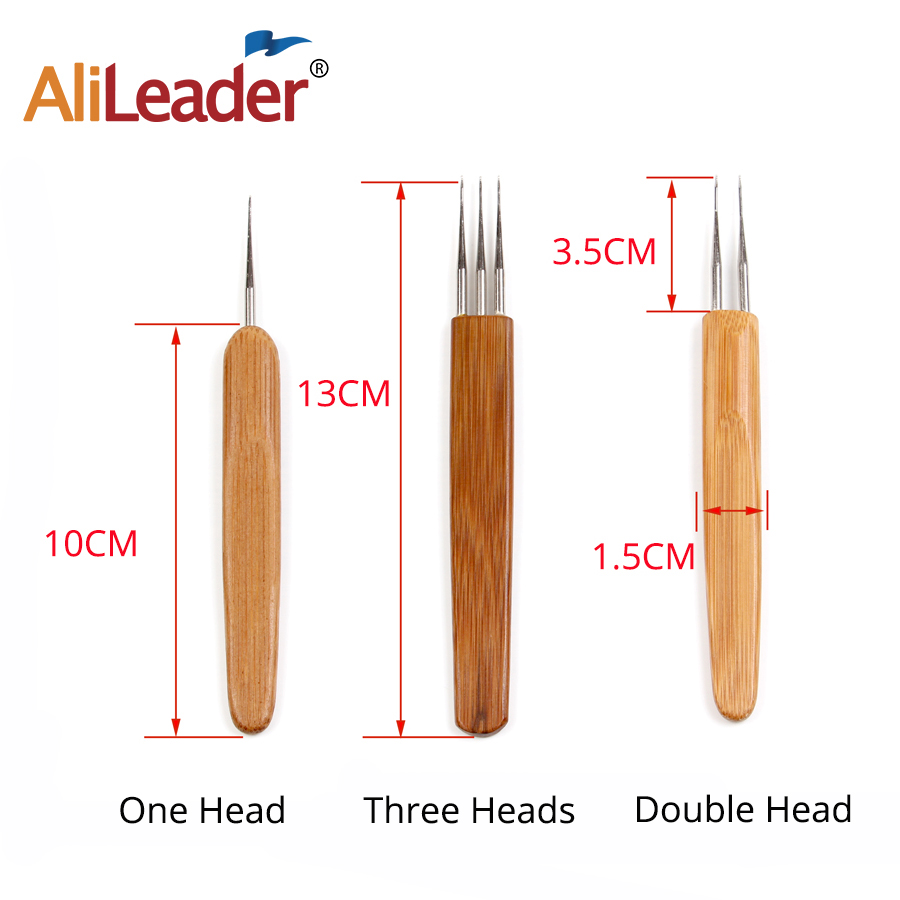 Alileader Cheap 3pc/Set 0.5mm 1/2/3 head Bamboo Hair Weaving Crochet Needles Dreading Hooks Dreadlock Tools for Braid Craft