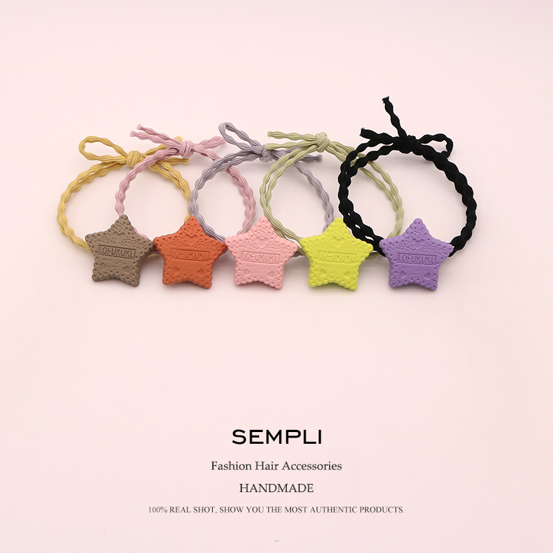 Sempli High Quality Nylon Elastic Hair Brand For Women Lady Biscuits Five Star Shape Girls Hair Band scrunchies para el cabello