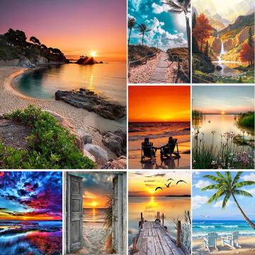 5D DIY Diamond Painting Landscape Sunset Sea Kit Full Drill Square Embroidery Mosaic Art Picture of Rhinestones Home Decor Gift