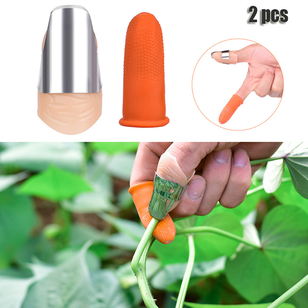 2 set Silicone Finger Stainless Steel Silicone Thumb Knife Separator Finger Knife Harvesting Plant Knife Garden Vegetable Tools