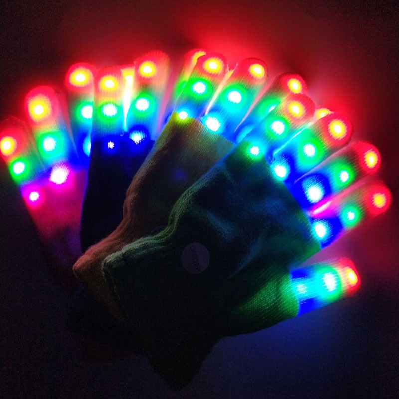 1pcs Magic white glove Rainbow Flash Fingertip LED Gloves Halloween Unisex Light Up Glow Stick Gloves Mittens