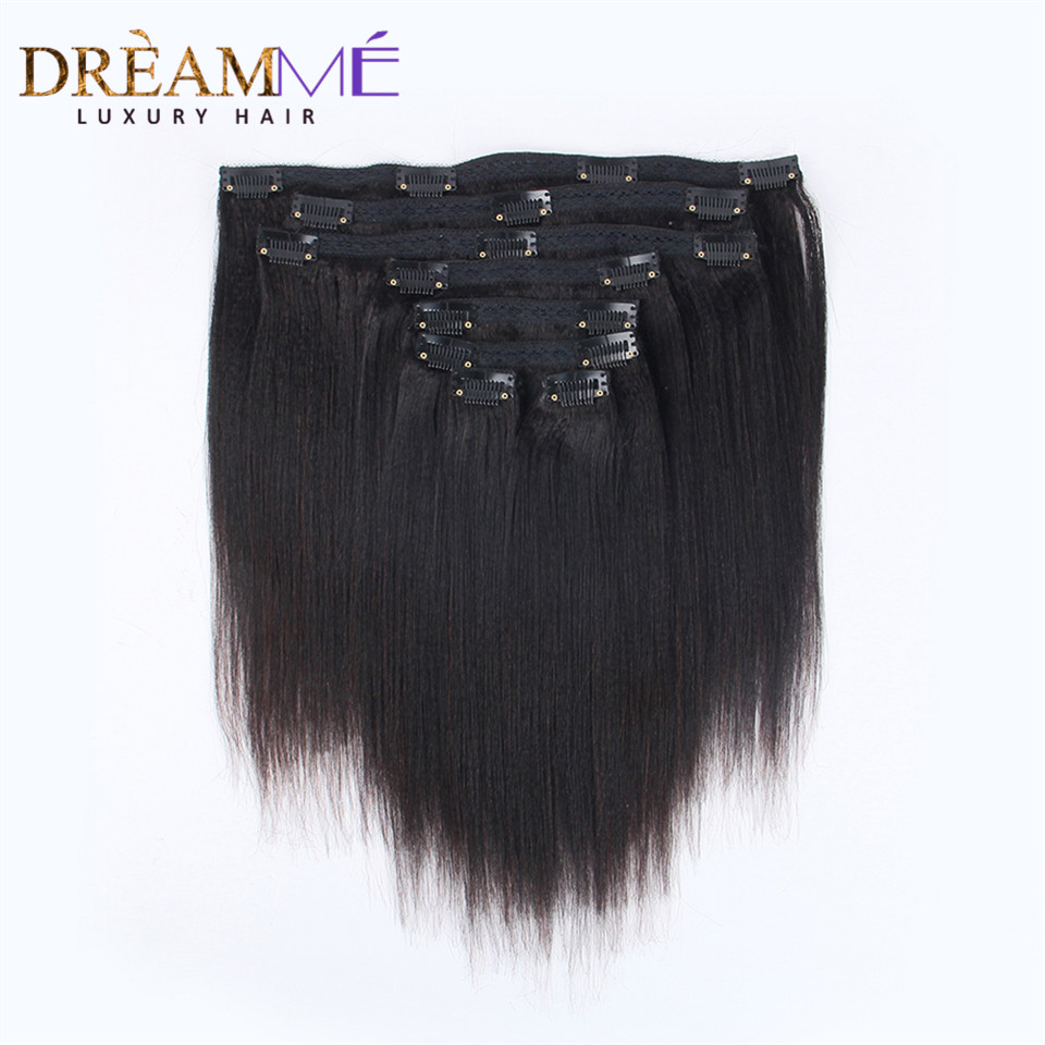 Brazilian Remy Yaki Straight Clip In Human Hair Extensions 120G 8Pcs/Set Natural Color Clip Ins Hair Extension Kinky Coarse Yaki