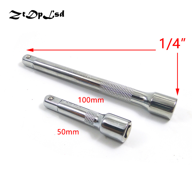 ZtDpLsd 1/4" 50mm 100mm Sleeve Rod Vanadium Steel Socket Extension Ratchet Wrench Hex Key Adapter Extra Long Hand Tools Driver