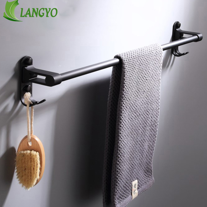 LANGYO 55CM Matte Black Bathroom Towel Hanger Bathroom Accessories Perforated Bathroom Accessories Easy To Install