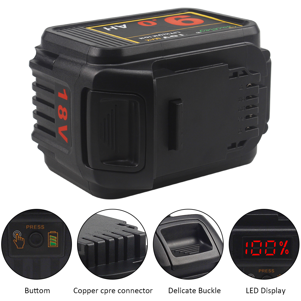 Waitley 18V 9.0Ah MAX XR Lithium Ion Battery Replacement for Dewalt Power Tool 9000mAh DCB184 DCB181 DCB201 DCB200 20V 18 v 9A