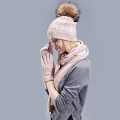Real Fur Pompom Winter Knitted Hats For Women Hat Scarf Glove Set 3 Piece Sets Twist stripes Cap Gorros Bonnet Beanie Skullies