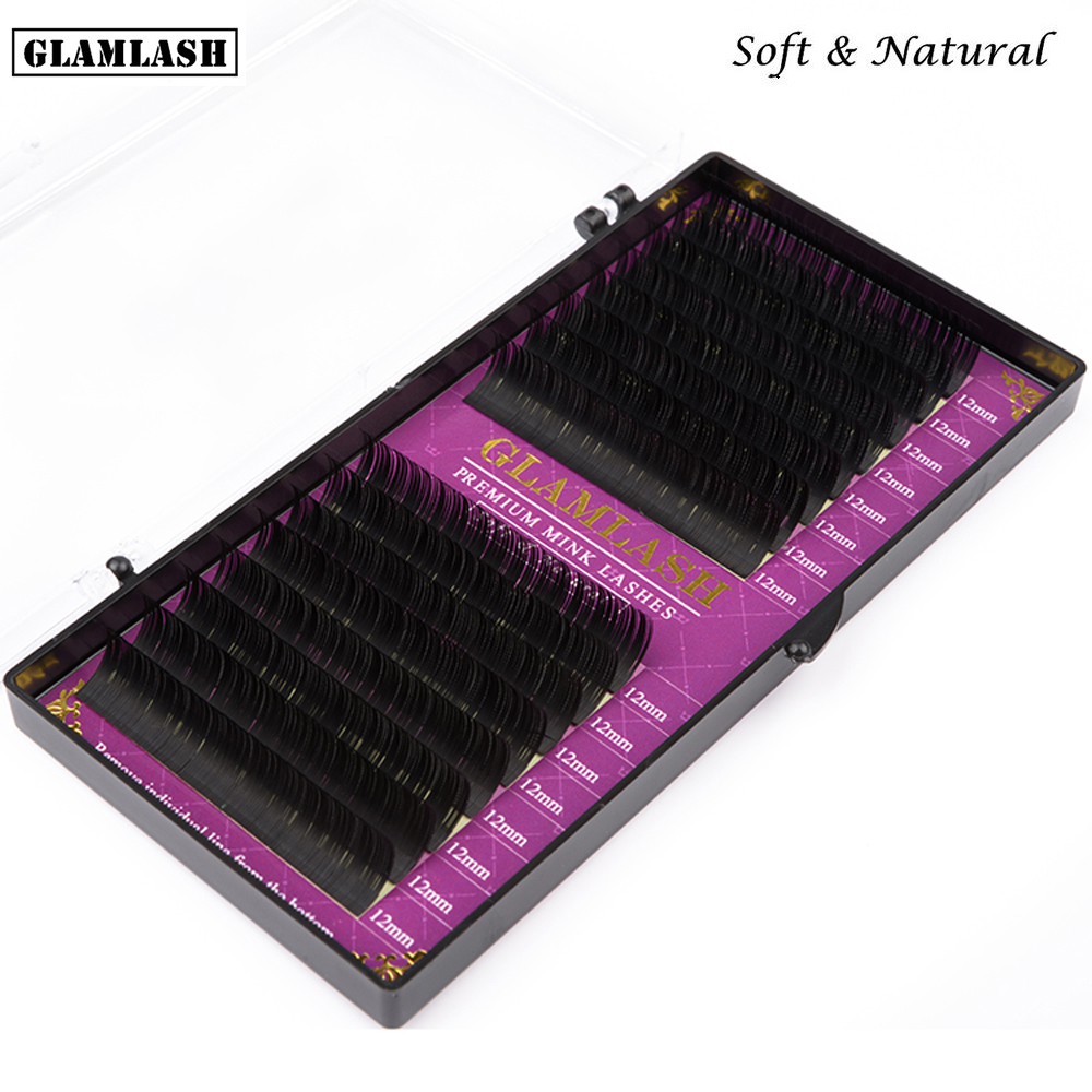 GLAMLASH 16Rows handmade korean pbt eyelash extension private label natural soft faux mink eyelashes lashes for extension