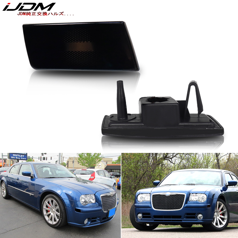 iJDM Euro Smoked Lens Front Bumper Side Marker Light Housing Replacements For 2005-2010 Chrysler 300 Sidemarker Lamps