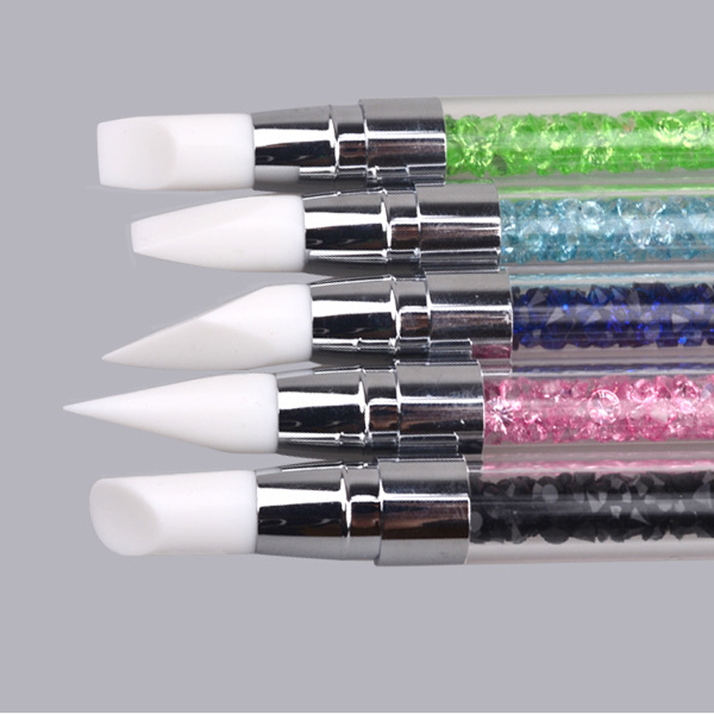 1Set Silicone Nail Art Dotting Pen Soft Nail Brushes Polishing Painting Pencil Crystal Beads Picker Tool Manicure Nail Brushes