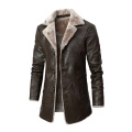 2020 New Plus Velvet Leather Jacket Men Solid Color Single Breasted Business Long Winter Jacket Men Fashion Warm Men's Jacket