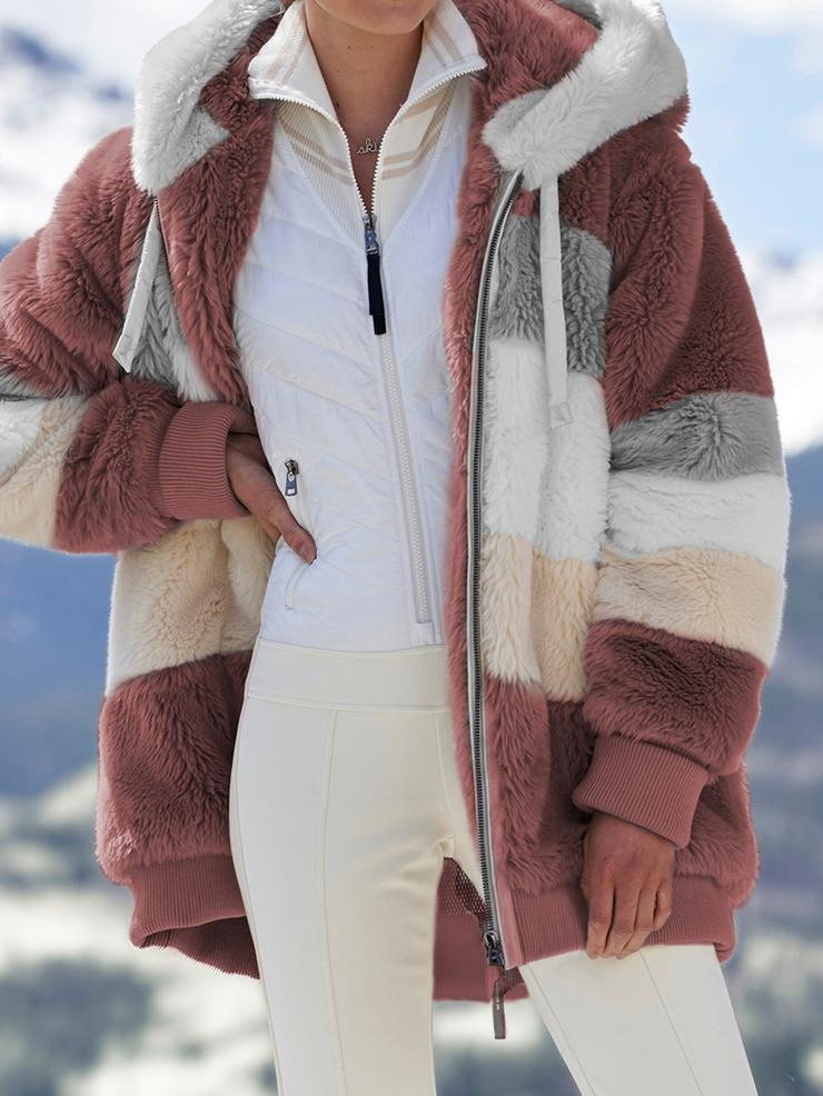 2020 Winter Women's Coat Fashion Casual Stitching Plaid Ladies Clothes Hooded Zipper Ladies Coat Cashmere Women Jacket