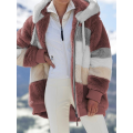 2020 Winter Women's Coat Fashion Casual Stitching Plaid Ladies Clothes Hooded Zipper Ladies Coat Cashmere Women Jacket